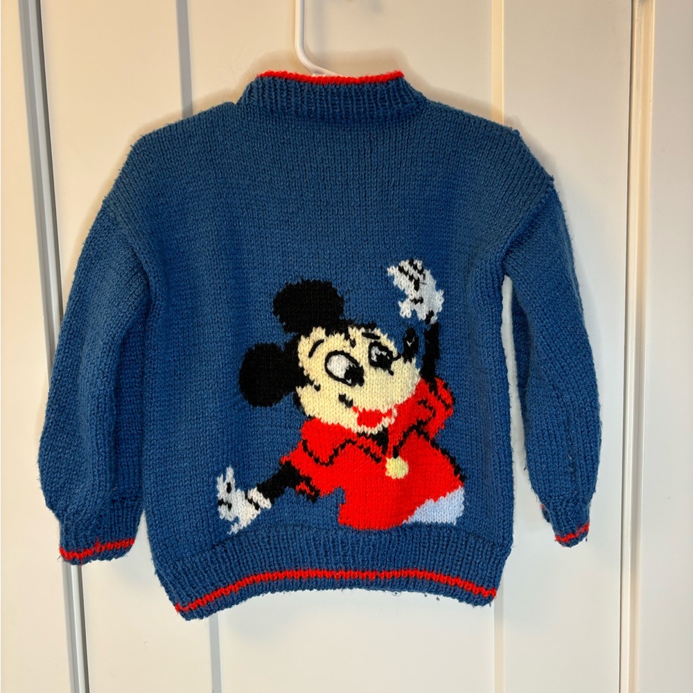 Blue Sweater with Disney Mickey and Minnie Character Design sz 3T Handmade - Picture 2 of 7
